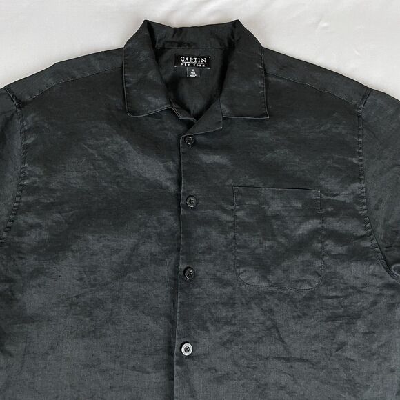 100% Linen Short Sleeve Button Up Shirt Men's XL Black Havana Summer Casual Cool - Picture 12 of 15